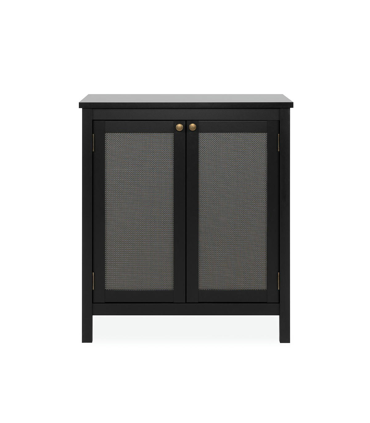 KRAKOW - Buffet noir 2 portes effet bois avec cannage métal - L80 x H90 cm