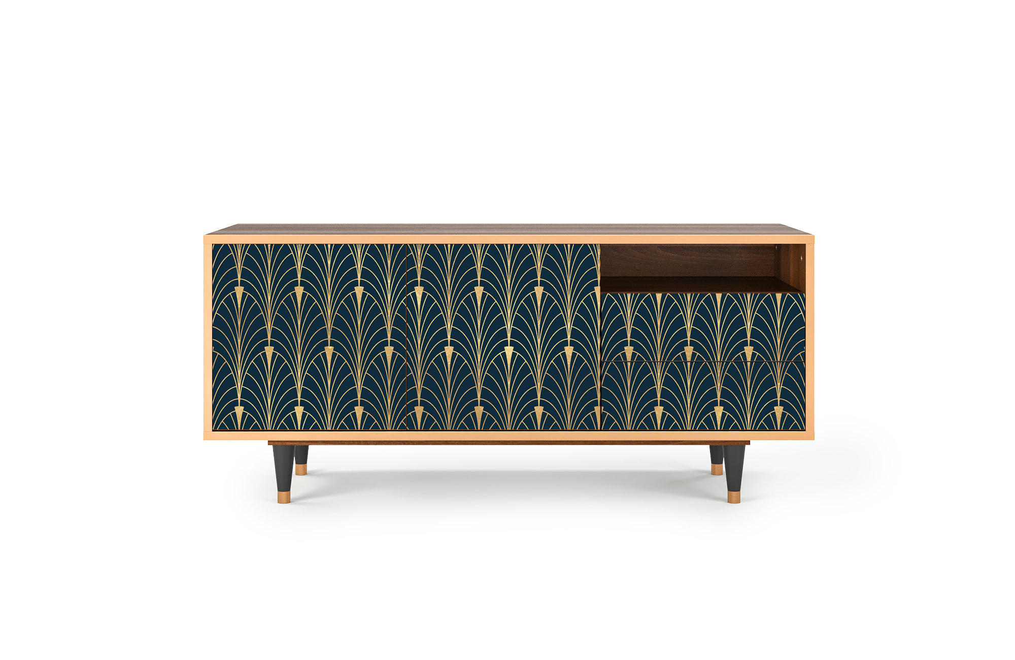 FLOWER OF THE NILE - Meuble TV  bleu et jaune 2 tiroirs et 2 portes L 125 cm