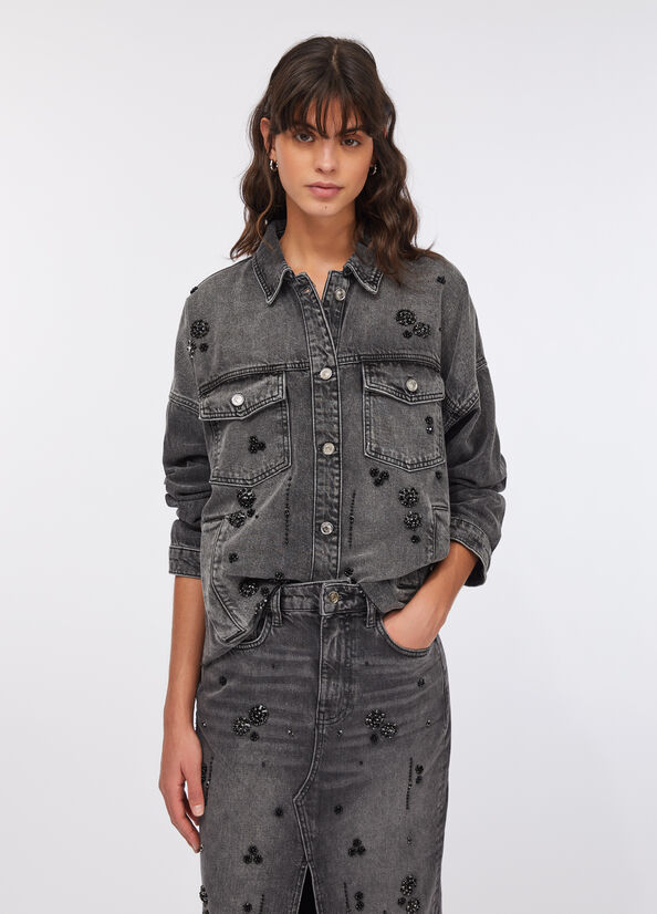 Giacca in denim con strass
