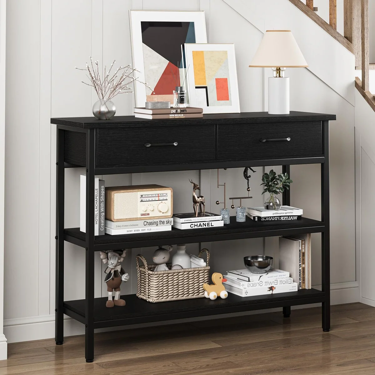 Console Table with Drawer, 3-Tier Entryway Table with Storage Shelves