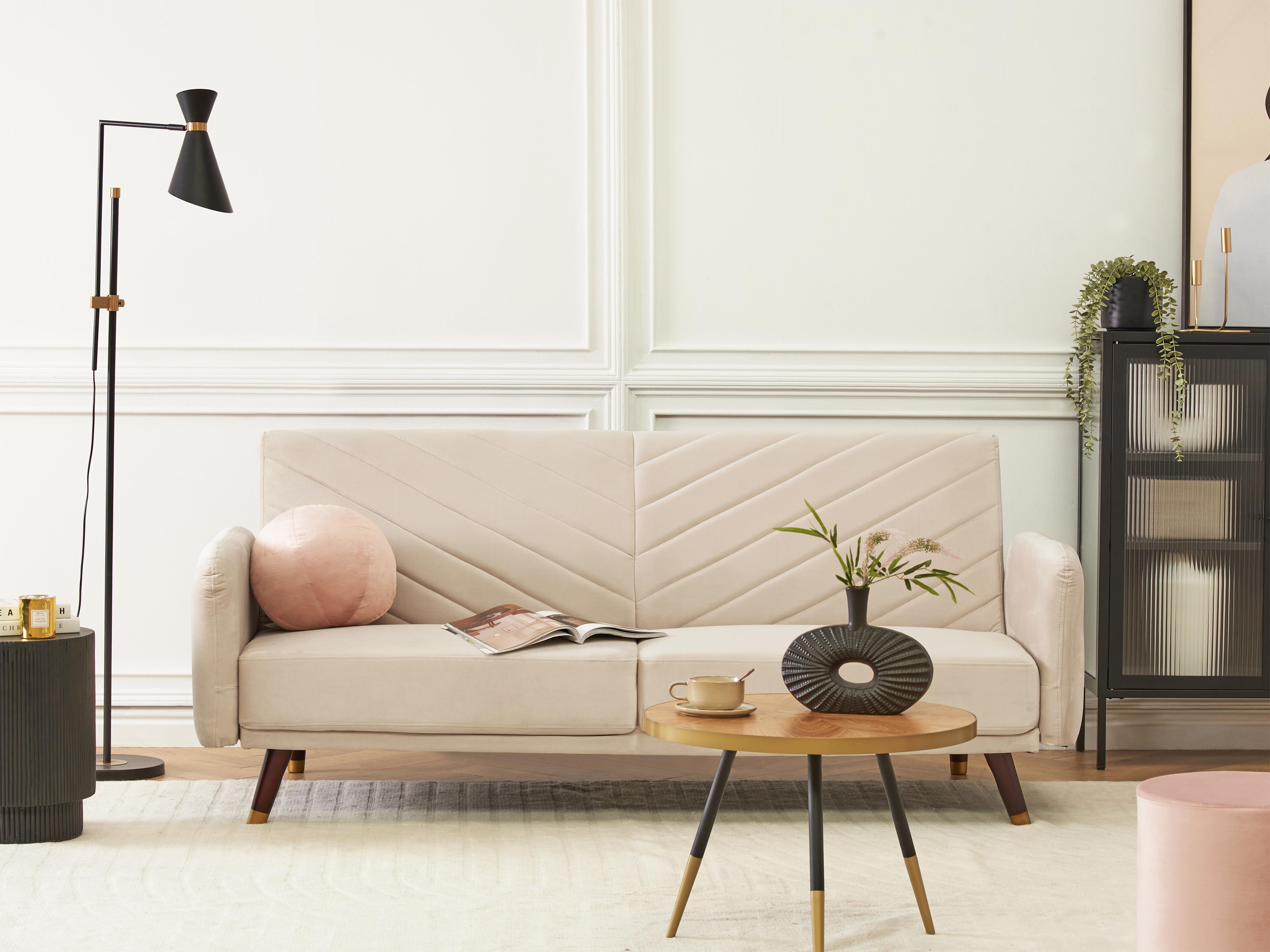 Sofa Bed 3 Seater SENJA Velvet Beige