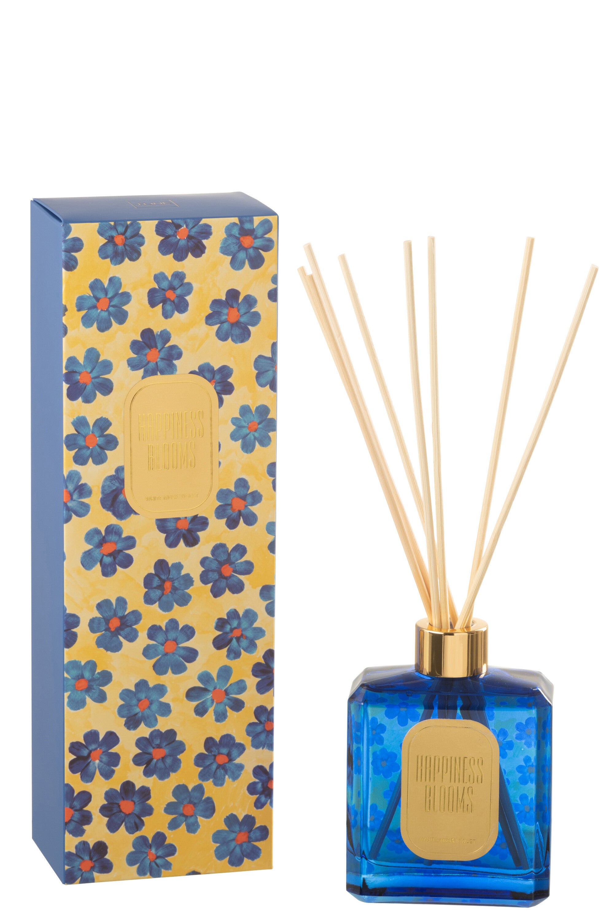 J-Line geurstokjes Hapiness Blooms - White Musk Violet - glas - blauw/geel