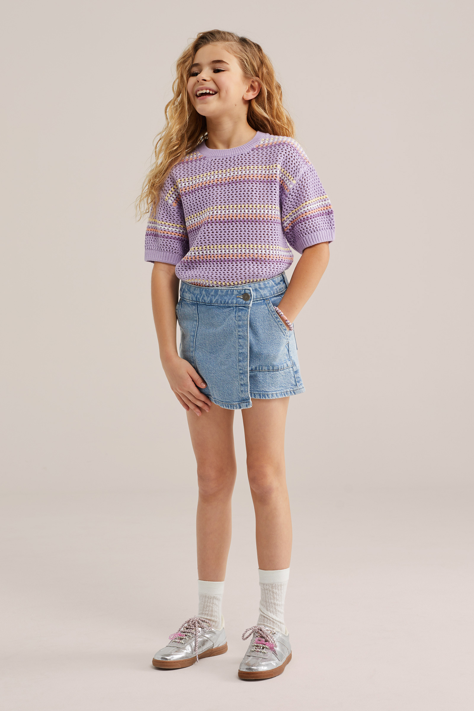 Meisjes gebreide trui met opengewerkt structuur