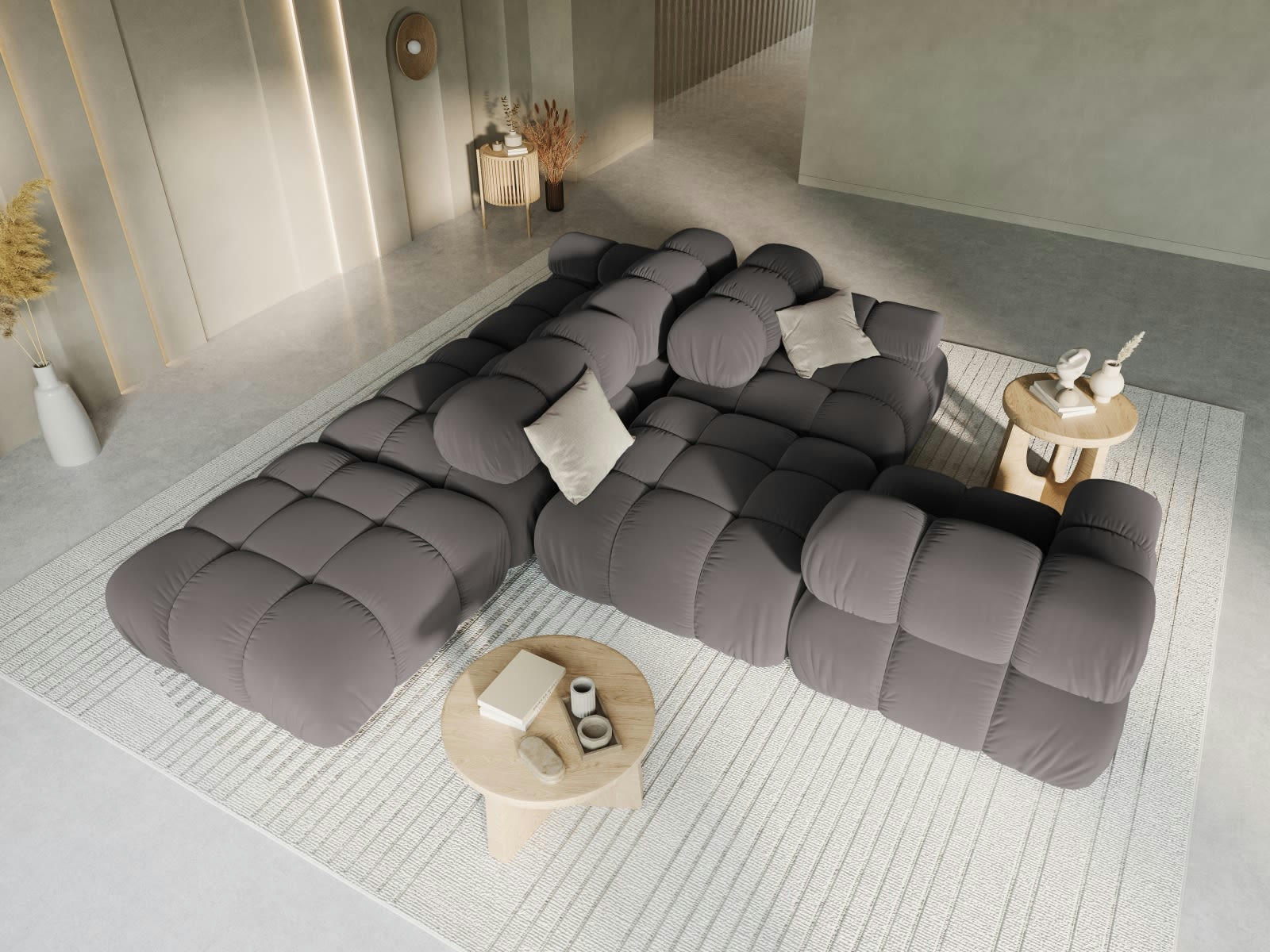 BELLIS - Canapé modulable gauche 4 places en tissu velours gris foncé