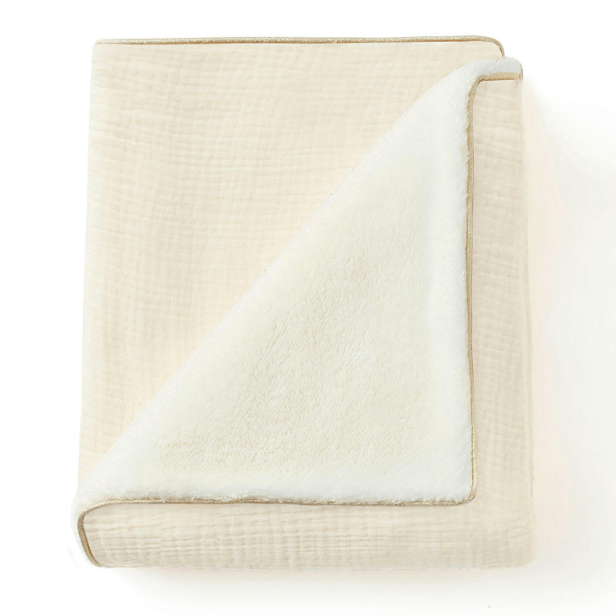 - Couverture polaire & gaze de coton bébé vert sauge (75x90cm)