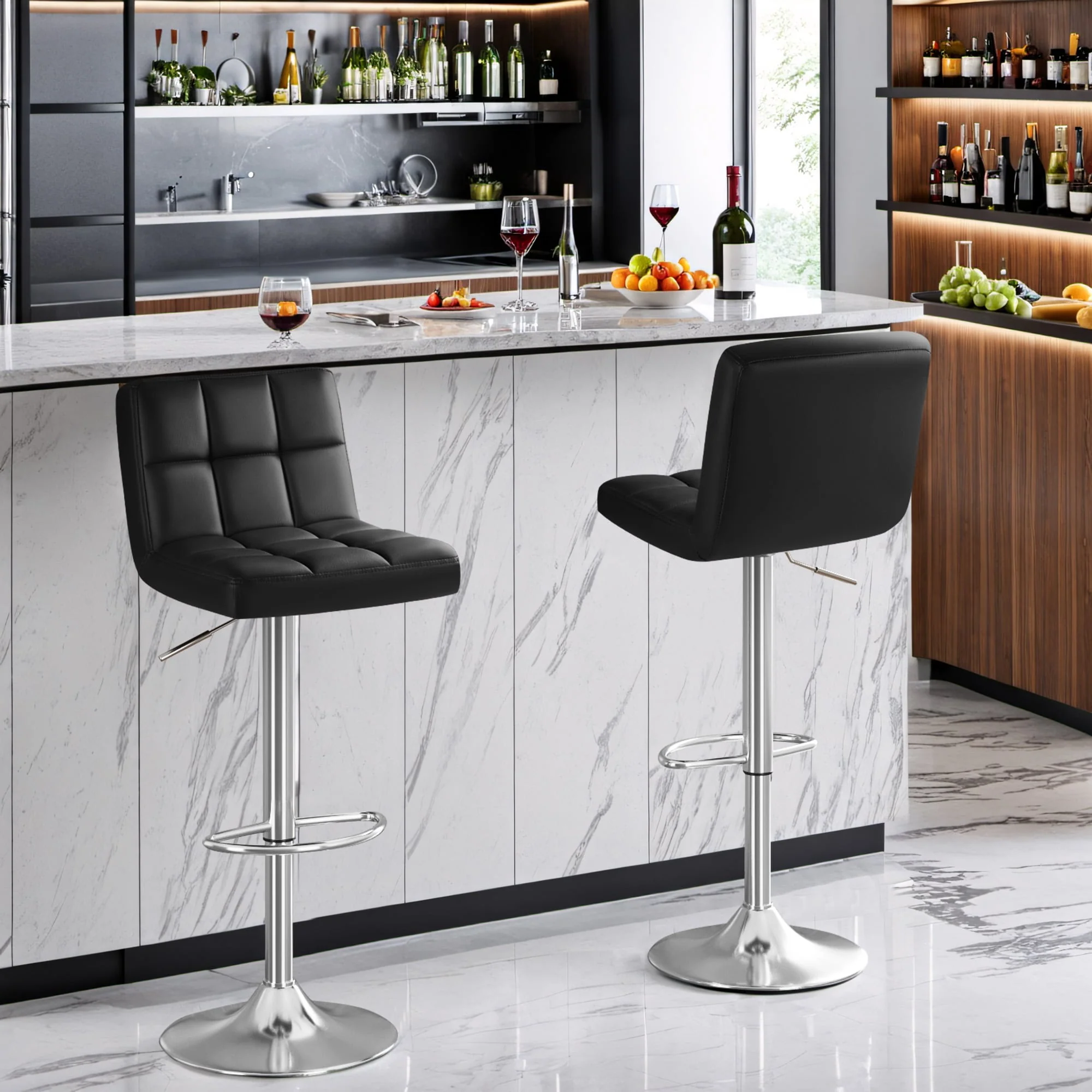 Homall Adjustable PU Leather Swivel Bar Stools, Set of 4
