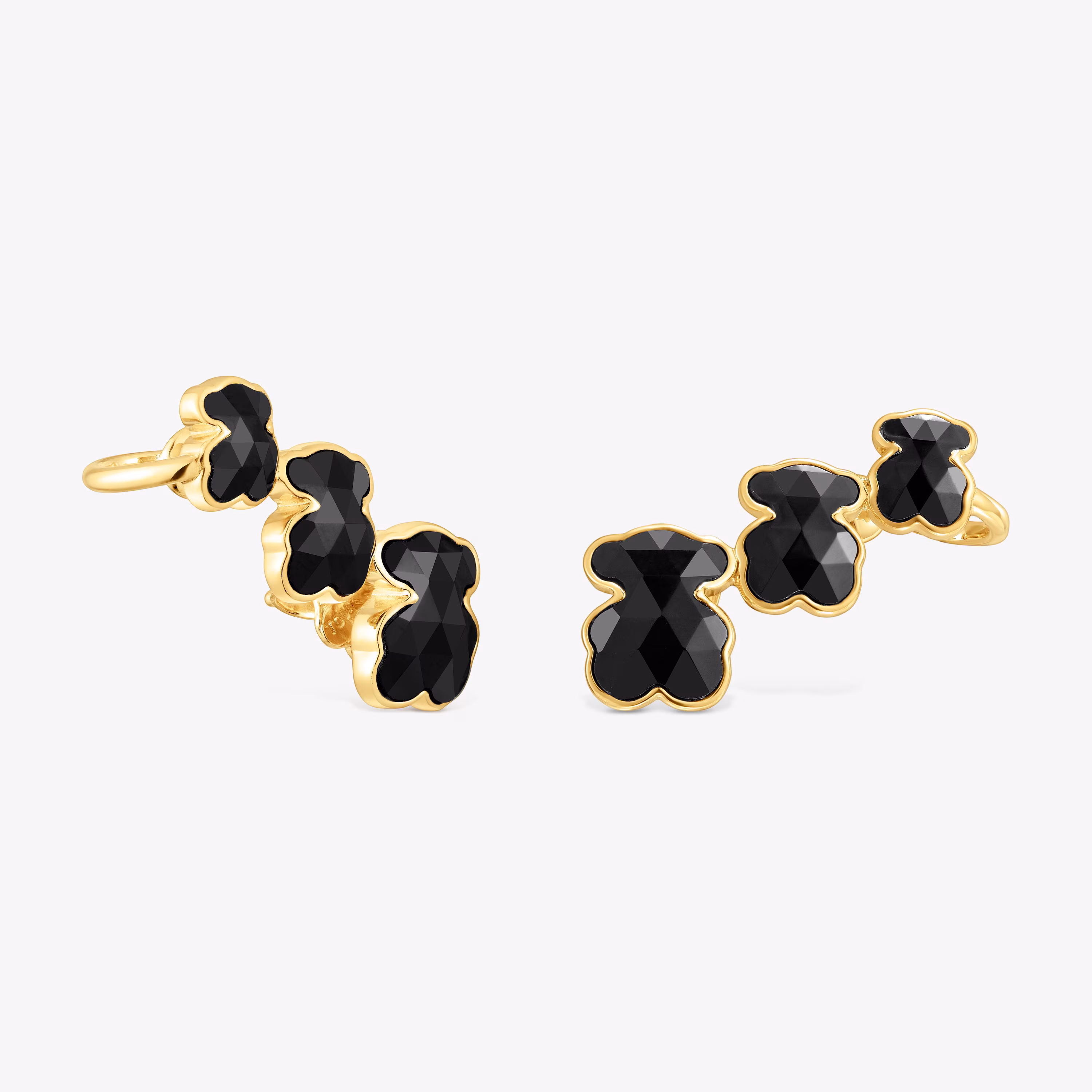 Pendientes trepadores con baño de oro 18 kt sobre plata y motivos oso con ónix Icon Color