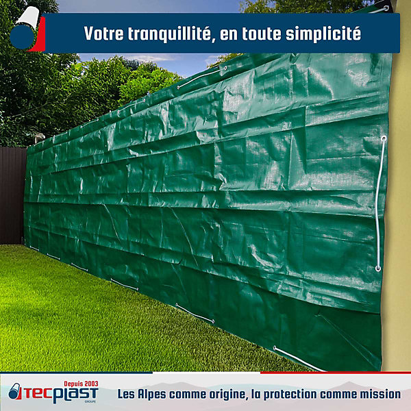 Bâche Brise Vue 10x12 m - TECPLAST - HQ250BV - Verte et Marron - Haute Performance - Brise vent occultant - Pare vue jardin