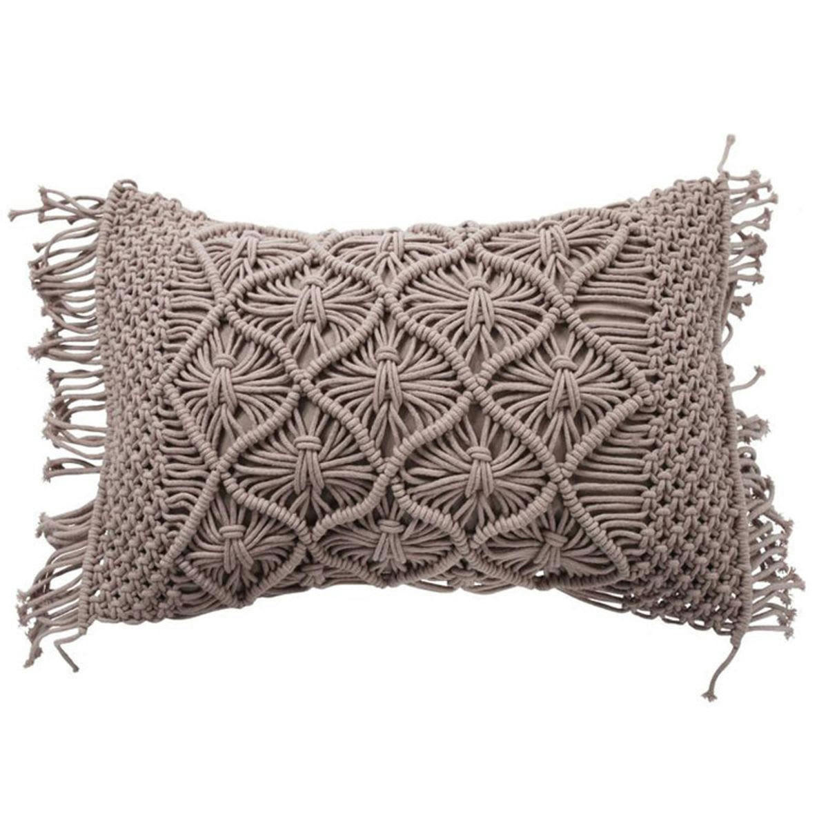MACRAME - Coussin macramé en coton tressé violet clair 40x60