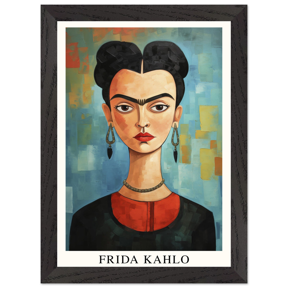Artfulprints Poster met Lijst Frida Kahlo - Painted artistic portrait  - A4 21x29.7 cm - Blauw
