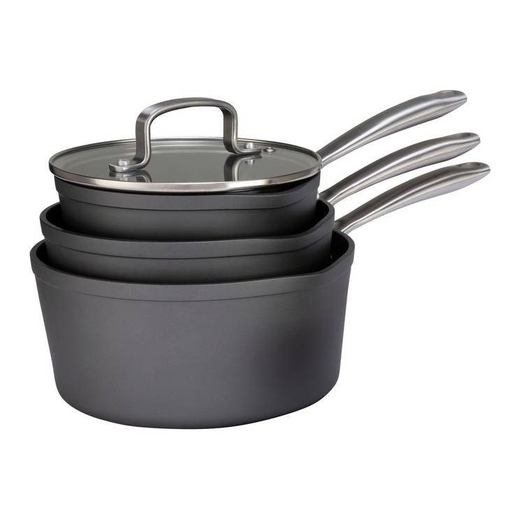 Habitat 3 Piece Hard Anodised Aluminium Saucepan Set