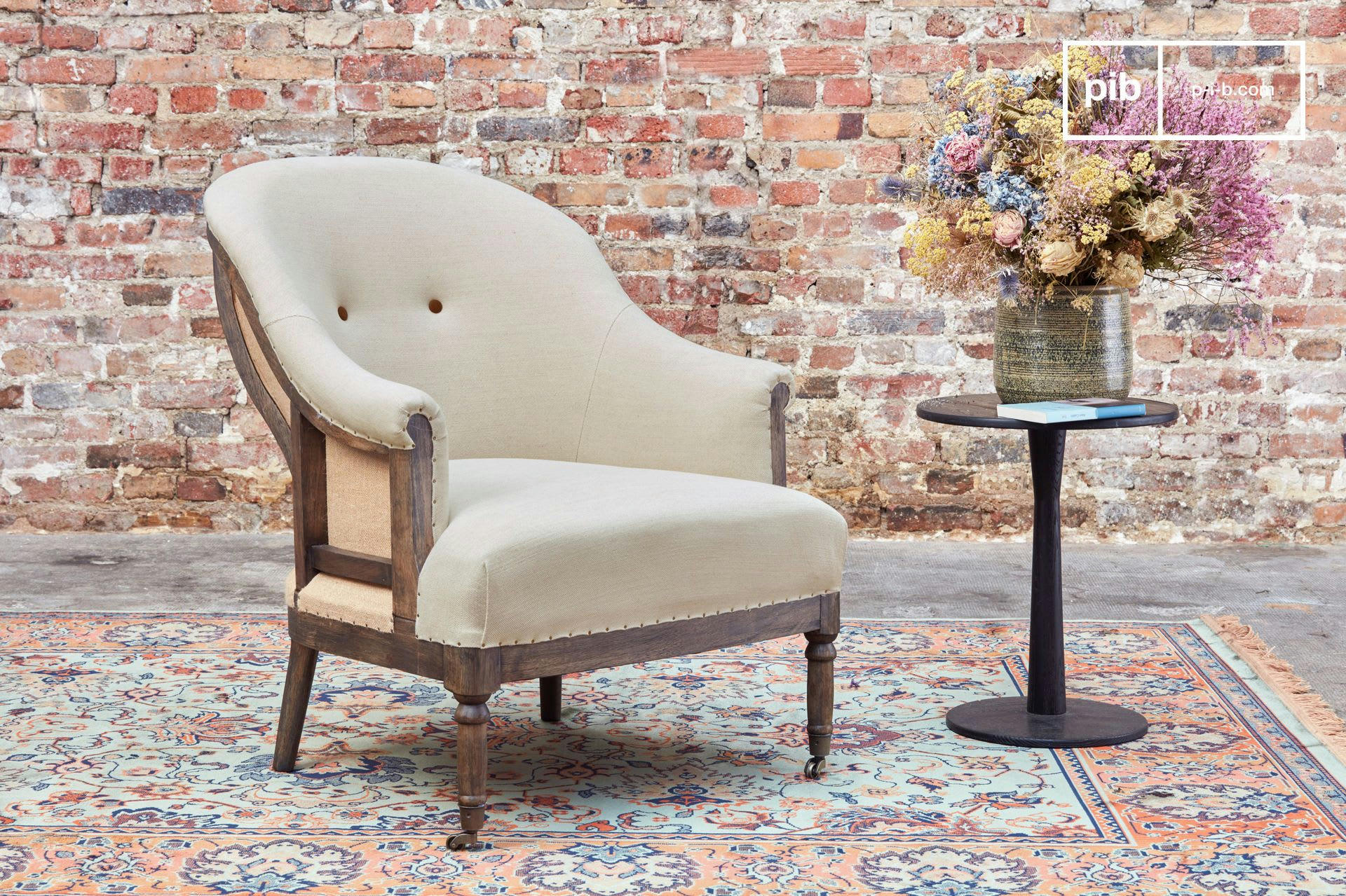 LEONIE - Fauteuil rond en tissu beige