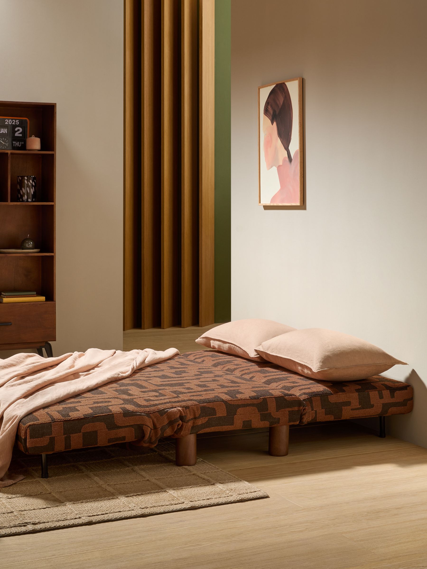 Large Elara 2 Seater Sofa Bed in Chocolate Brown Clyde Abstract