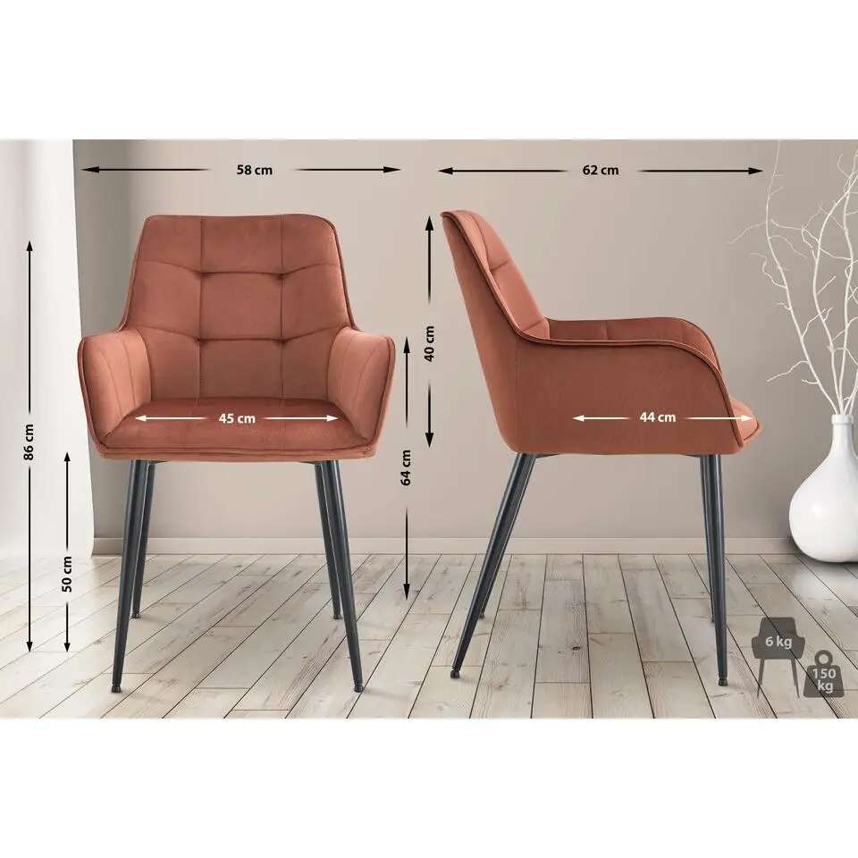 CLP Set van 2 Eetkamerstoel Ferndale zwart Frame - Fluweel - bruin