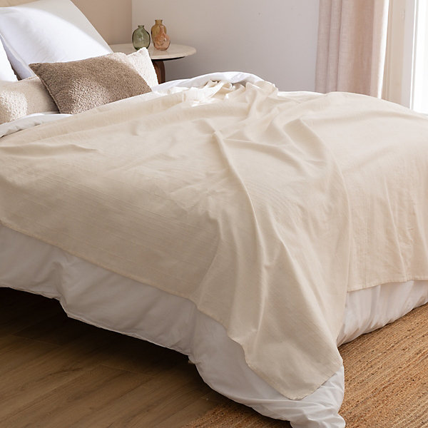 Jeté de lit Pollie coton 150x200cm- Beige- Atmosphera