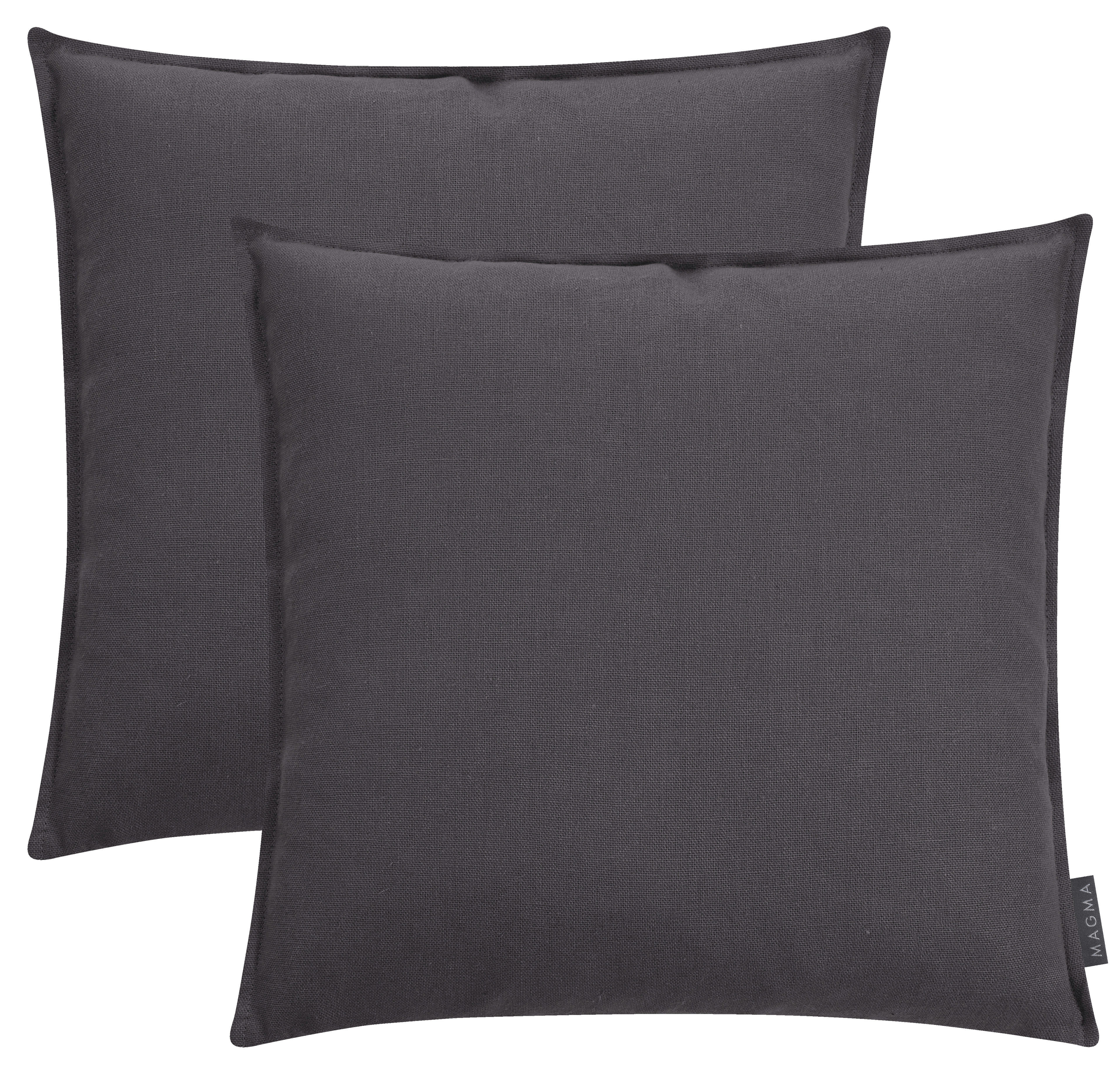 LION - Housses de coussin 100% lin anthracite 50x50 - Lot de 2