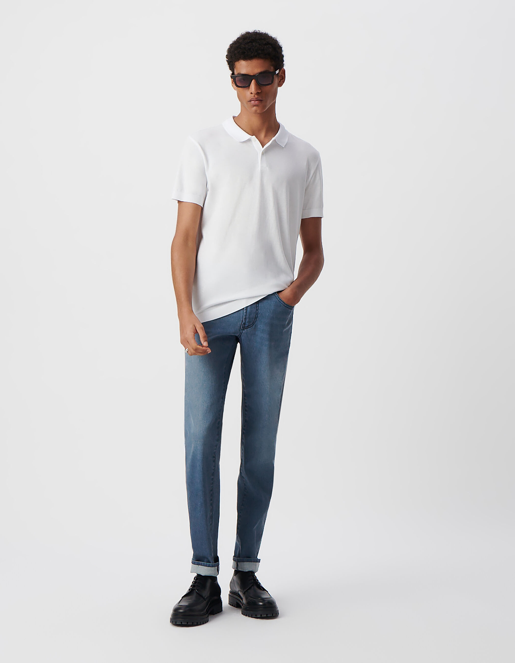 Polo blanc en coton modal Homme