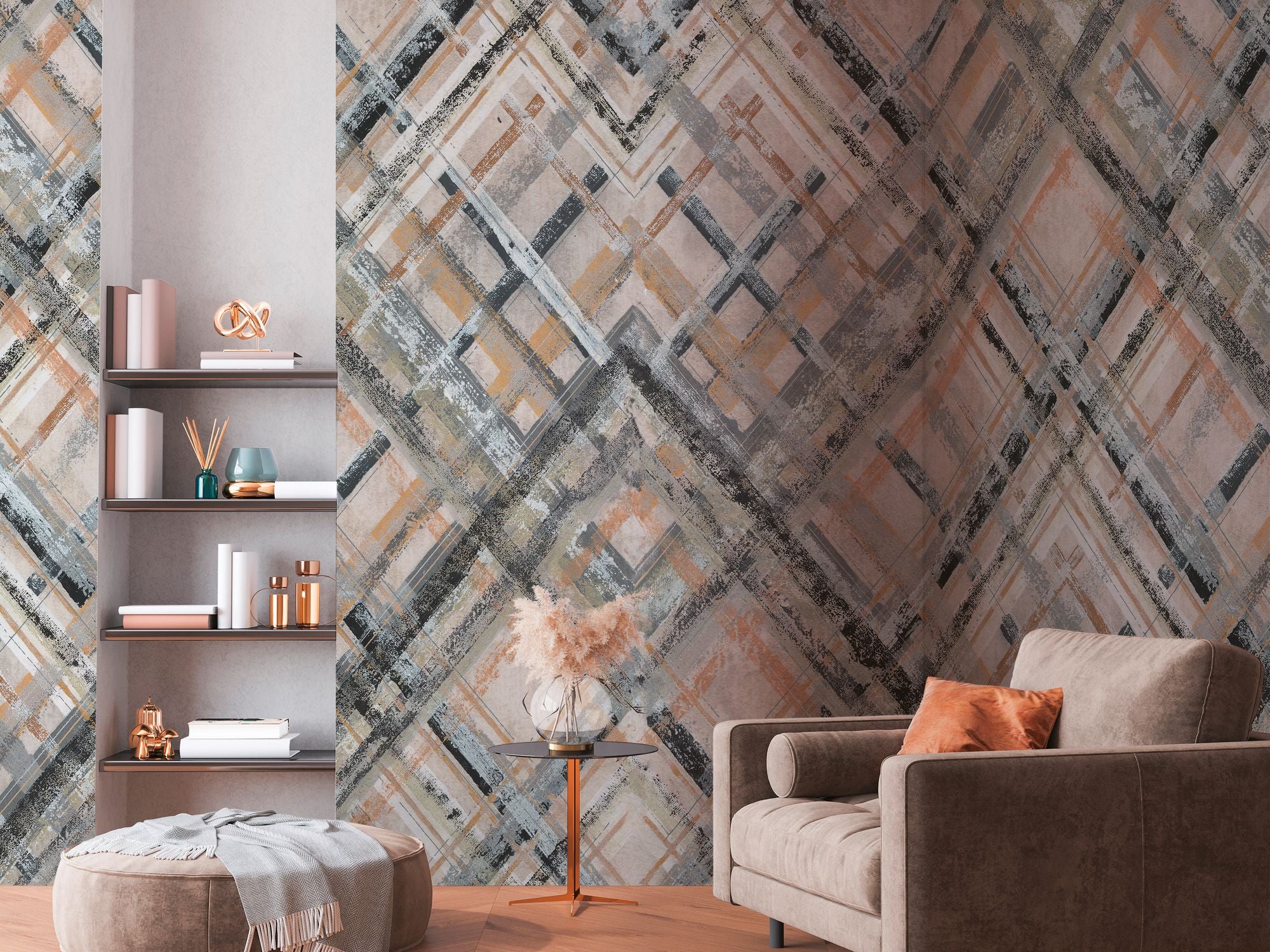 Livingwalls fotobehang grafisch motief grijs, beige en blauw grijs - 265 x 280 cm - AS-392281