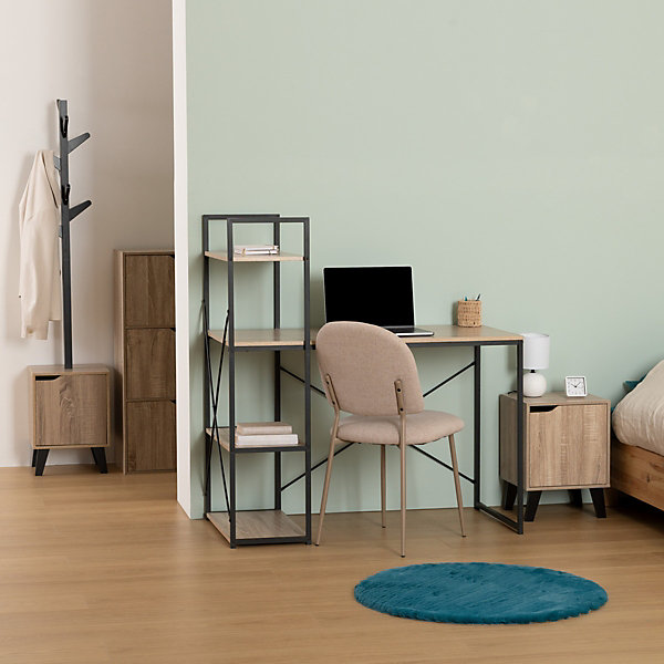 Bureau avec étagères Aliaj effet chêne naturel - Noir- 5five