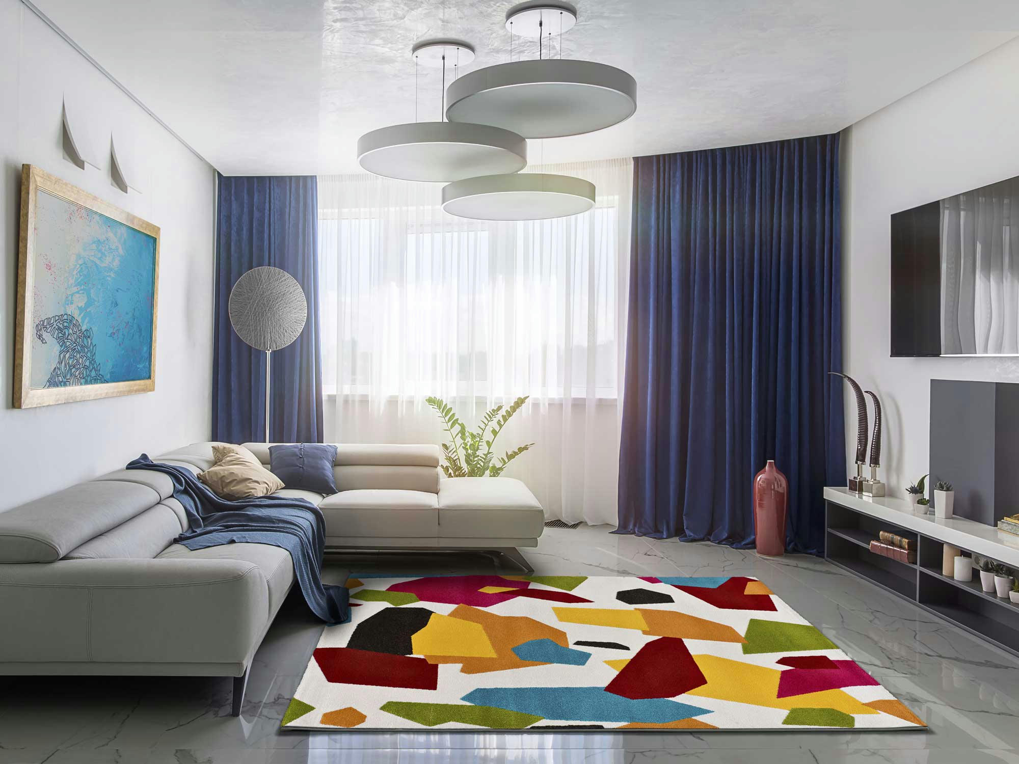 PASTRY - Tapis aux formes géométriques multicolores, 080X150 cm