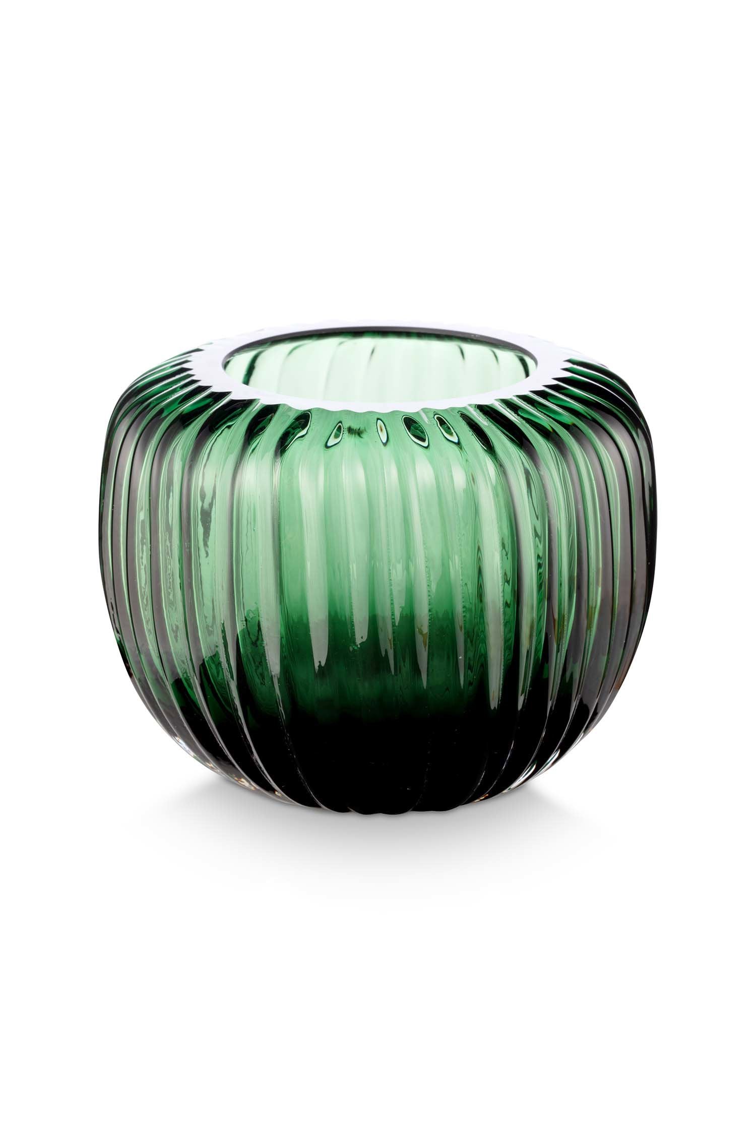 vtwonen Set/2 Waxinelichthouders – Glas Donkergroen – Theelichthouders Woonaccessoires – 11x9 cm