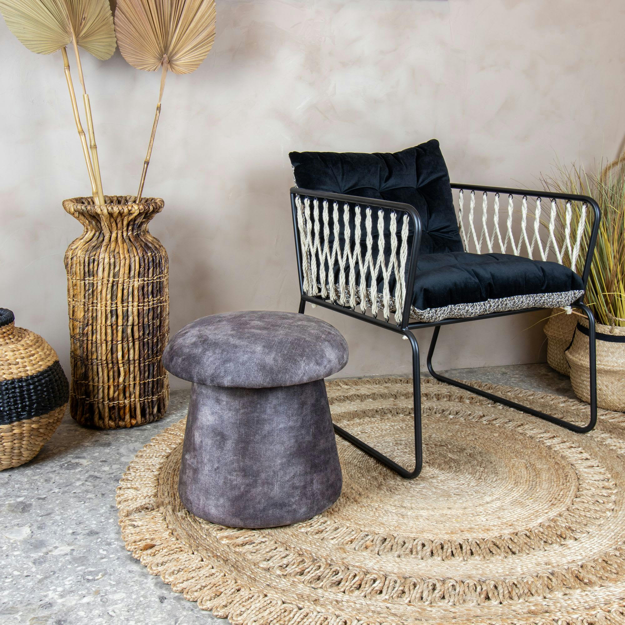 MUSE - Pouf en velours gris