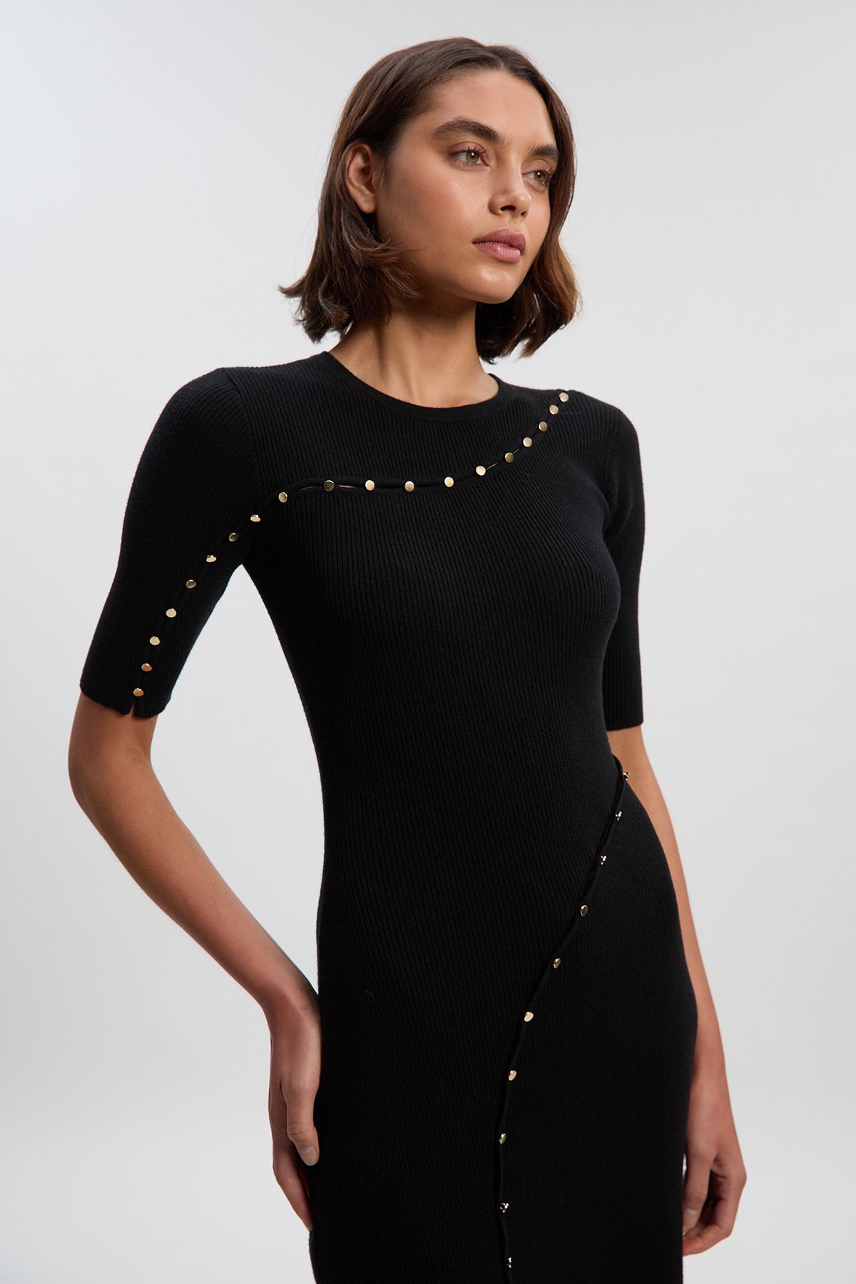 KarenMillen Viscose Blend Cut Out Trim Detail Knit Midi Dress