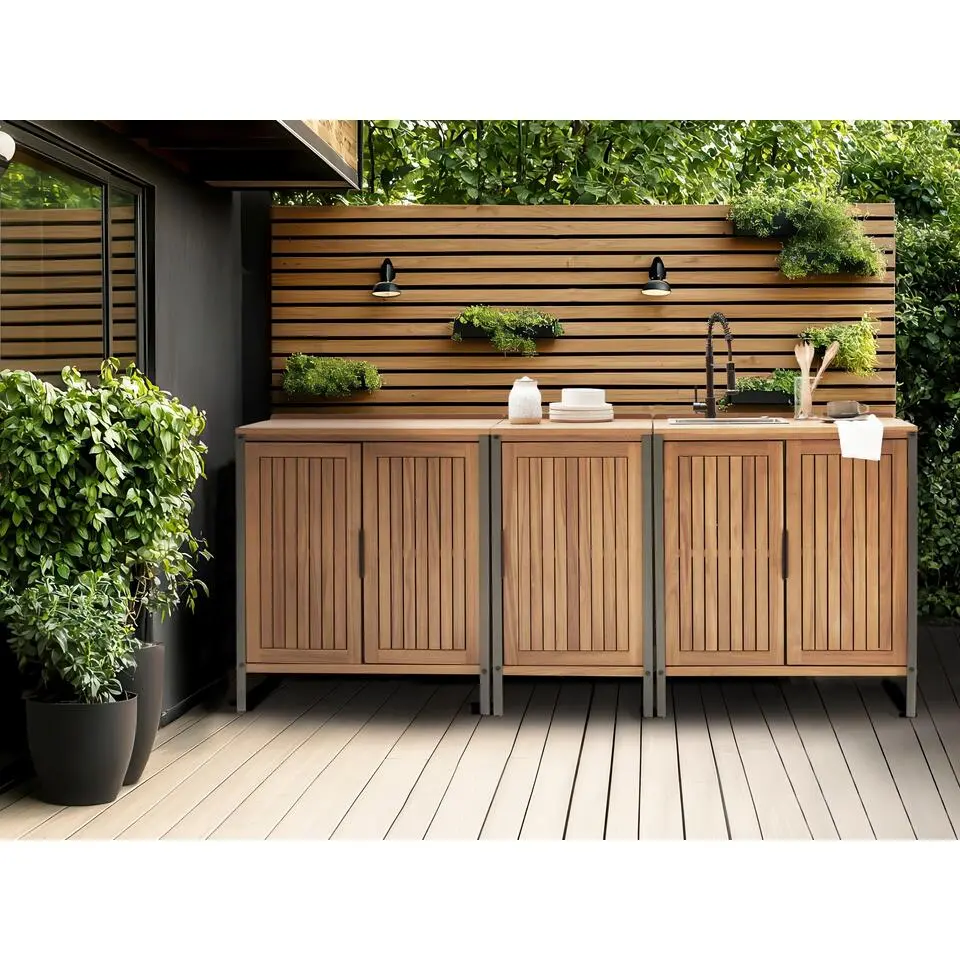 IVREA - Buitenkeuken met spoelbak 3-delig - Bruin/Zwart - Acaciahout