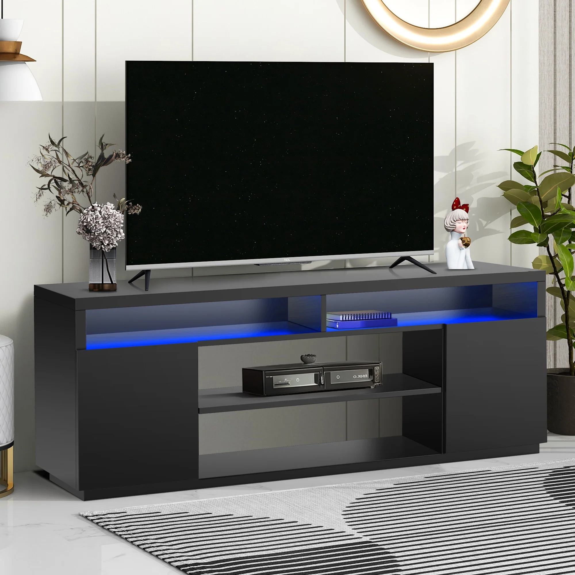 68 Modern Black Rectangular RGB LED TV Stand Media Console for up to 75 TV