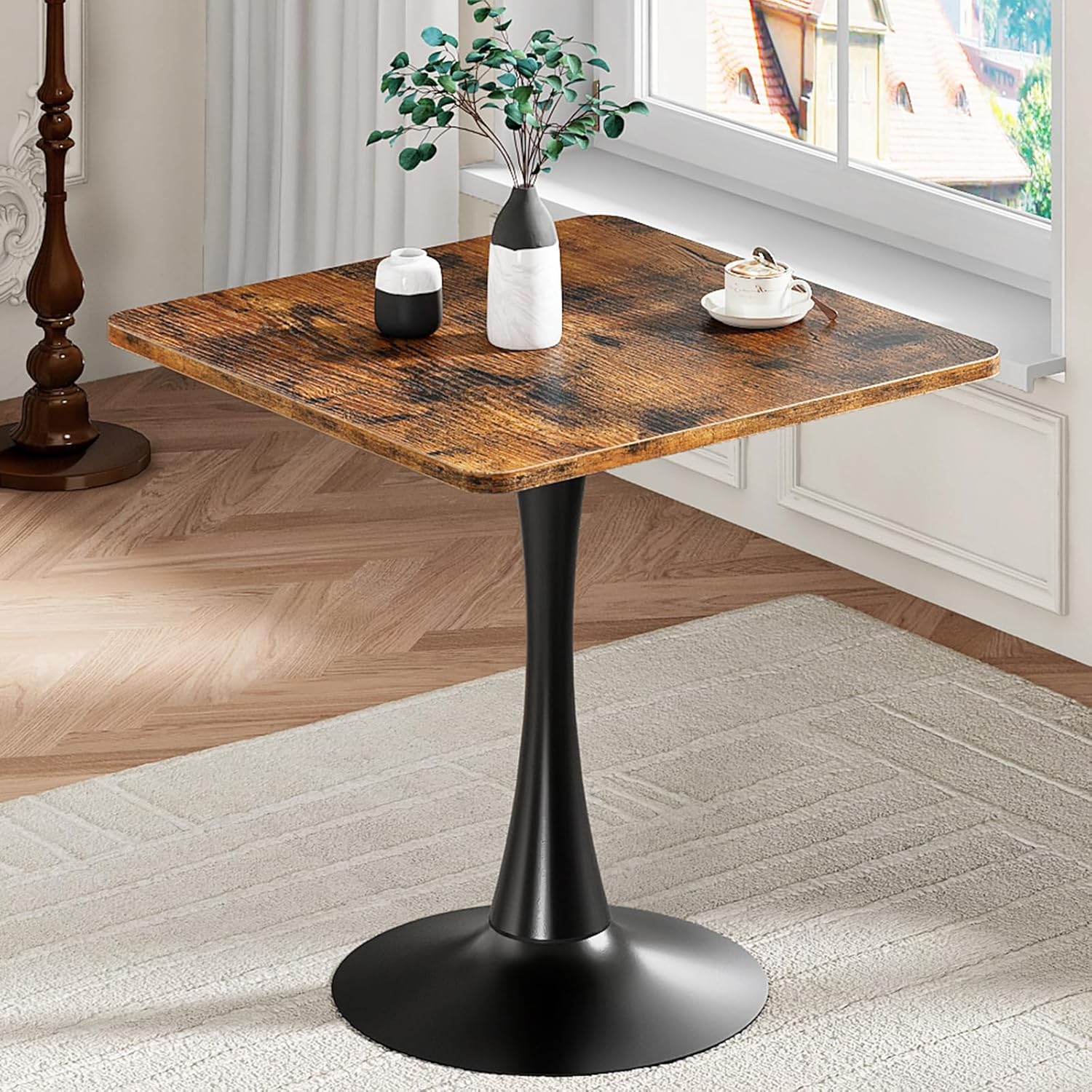 HOOBRO Dining Table, Square Dining Table for 2, 27.6 Dining Room Table for Small Spaces, Tulip Kitchen Table, Anti-Slip Heavy Base, Easy to Assemble, for Living Room, Kitchen, Rustic Brown BF18CZ01