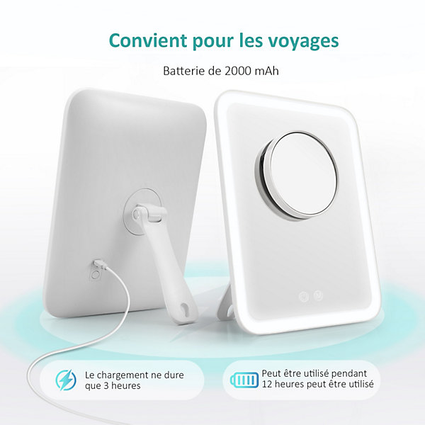 EMKE Miroir de Maquillage Lumineux Portable, 18.1x23.2cm, 3 Lighting Effects, Miroir Lumineux Dimmable Miroir LED Blanc
