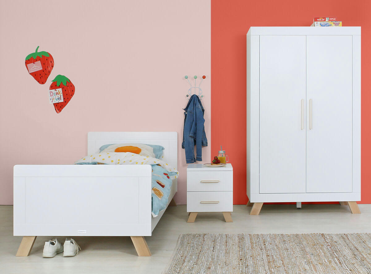 LISA - Lit 90x200 sommier inclus blanc naturel