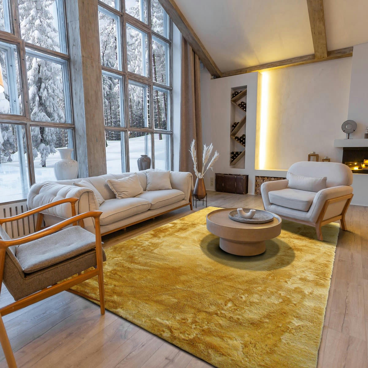 SIBERIE - Tapis imitation fourrure extra-doux jaune 160x220