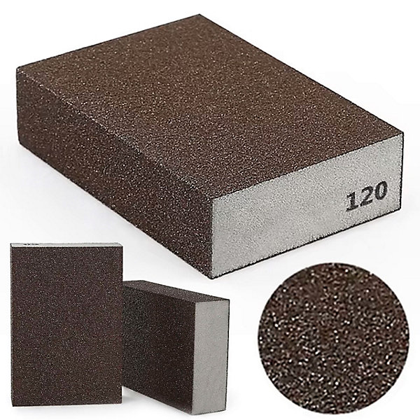 Bloc Abrasif Grain 120 Dur - éponge Densité 85 kg/m3, 100x68x25 Mm, Ponçage Bois Métal Plastique