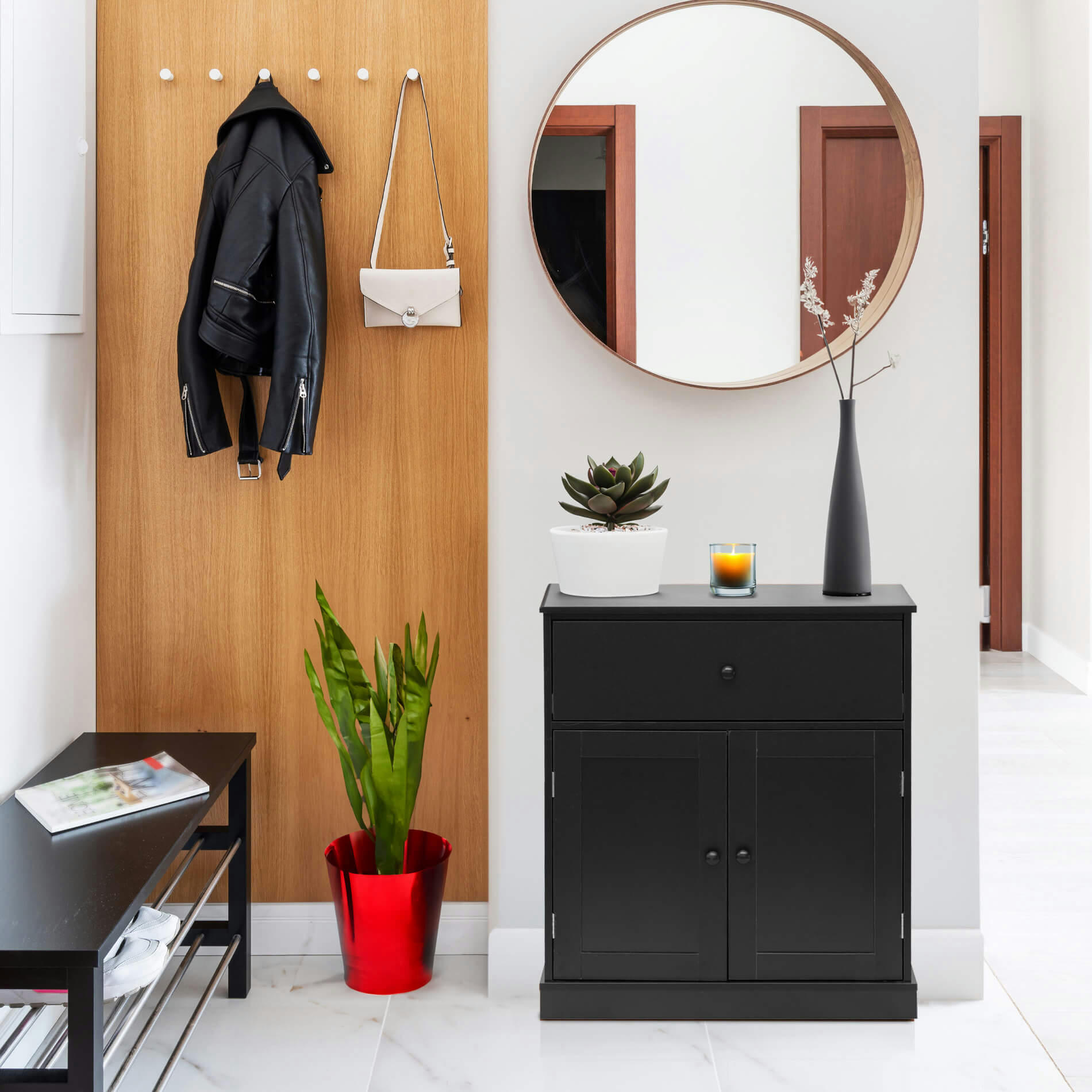 EASY LIFE - Commode avec 2 tiroirs et 1 porte en aggloméré noir