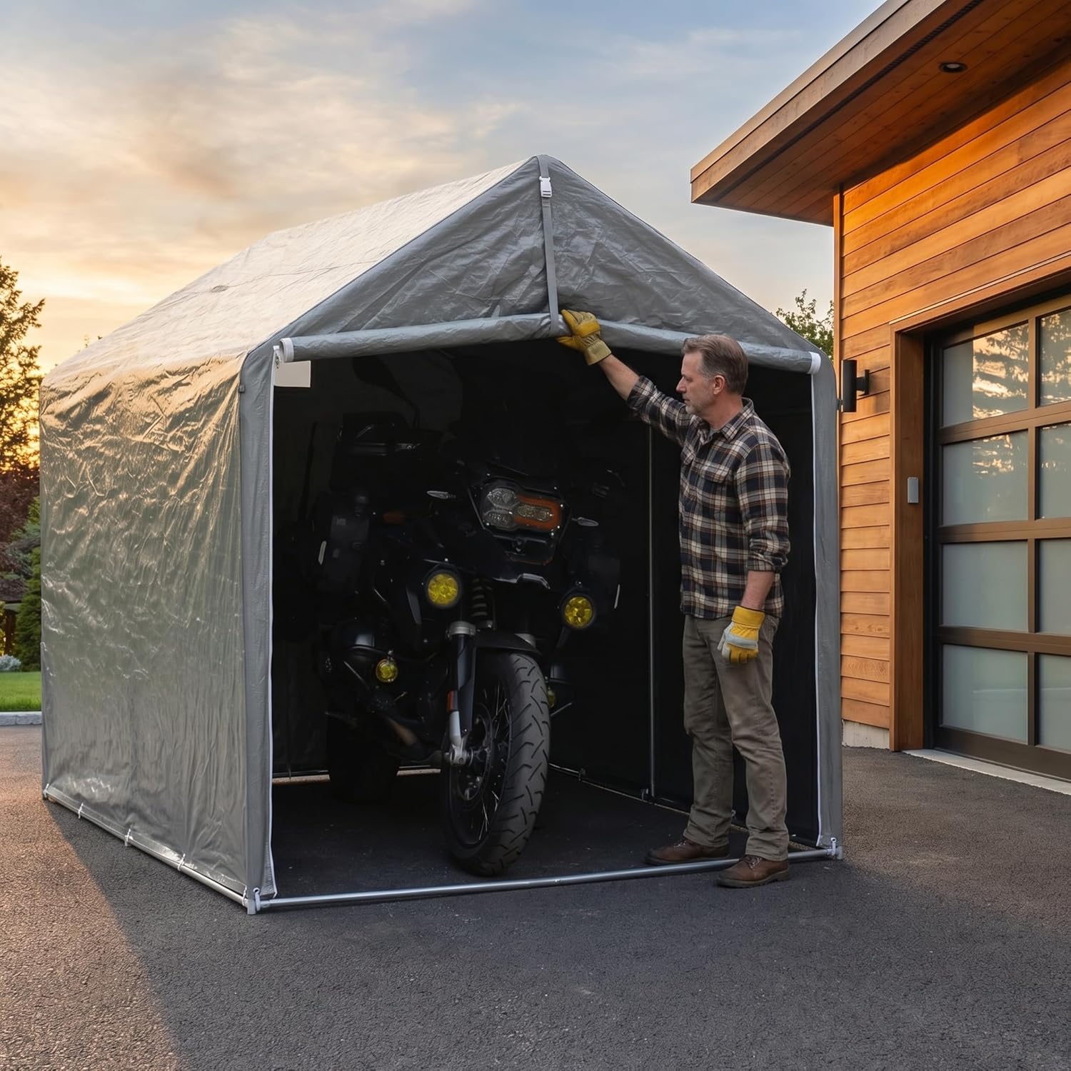 Bike Storage Shed Tent,8 * 6 * 6.2ft Outdoor Storage Shed, Carport, Canopy Shelter with 160g PE Fabric Coated with Silver Waterproof,Bike Covers Shelter for Bicycles,Garden Tools,Various Tools