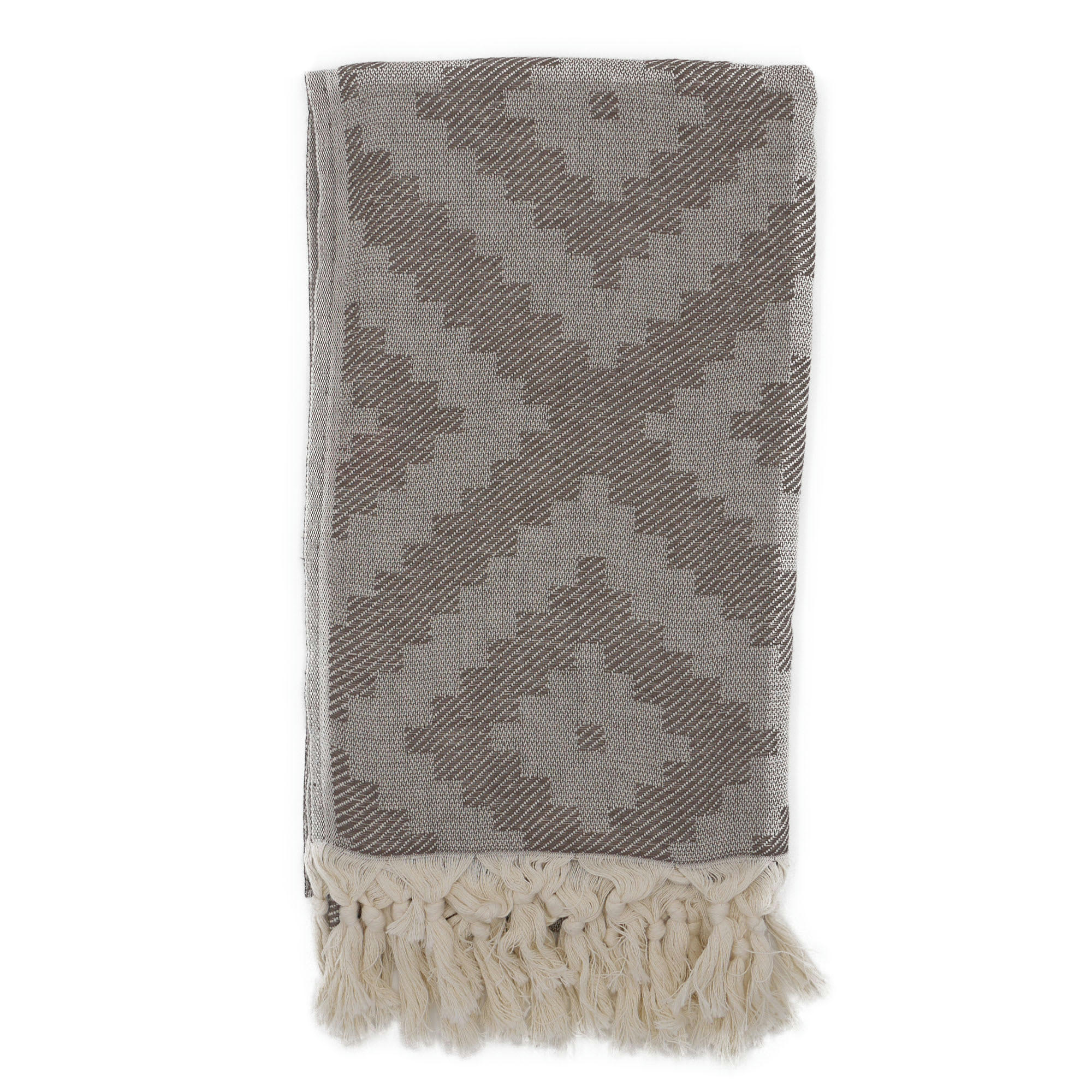 - Fouta losanges 100% coton avec franges marron 100x170cm