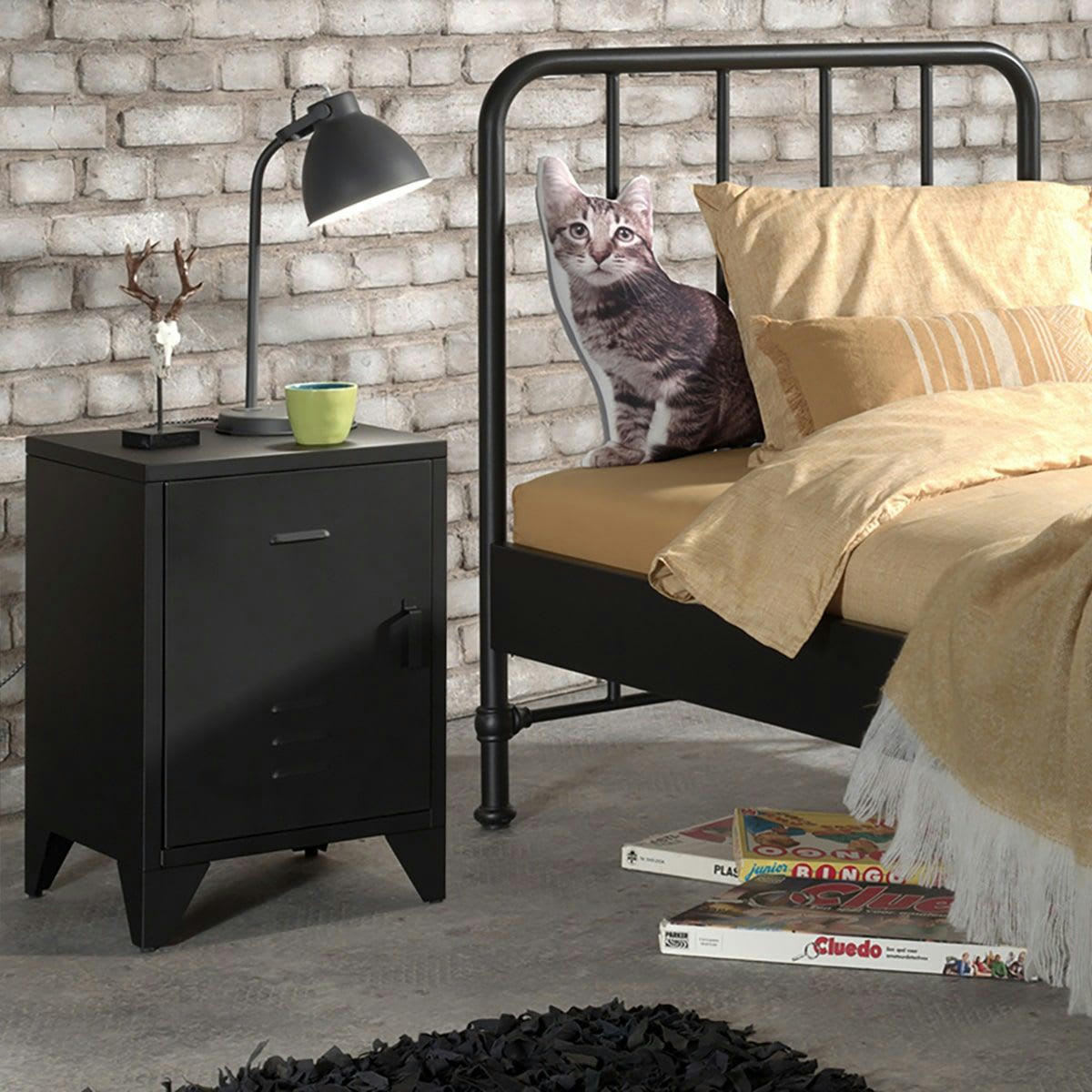 CHICAGO - Chevet  1 porte style casier industriel métal noir