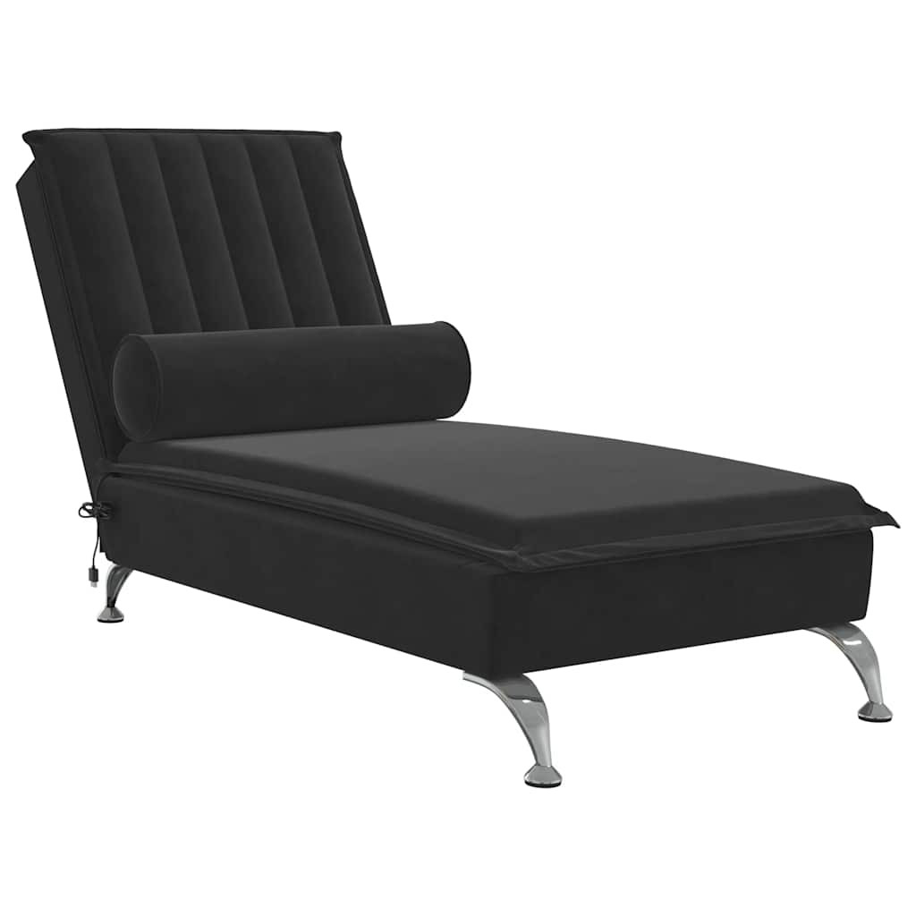 Szezlong z Masażem Fotel Sofa Masująca z Wałkiem Czarny Aksamit