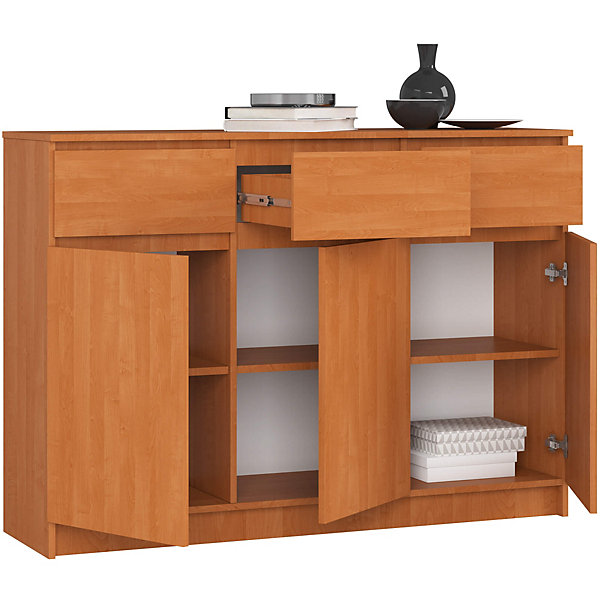 Commode AKORD K140 Aulne 138 cm 3 portes 3 tiroirs façade Aulne 6 étagères 138x40x99 cm