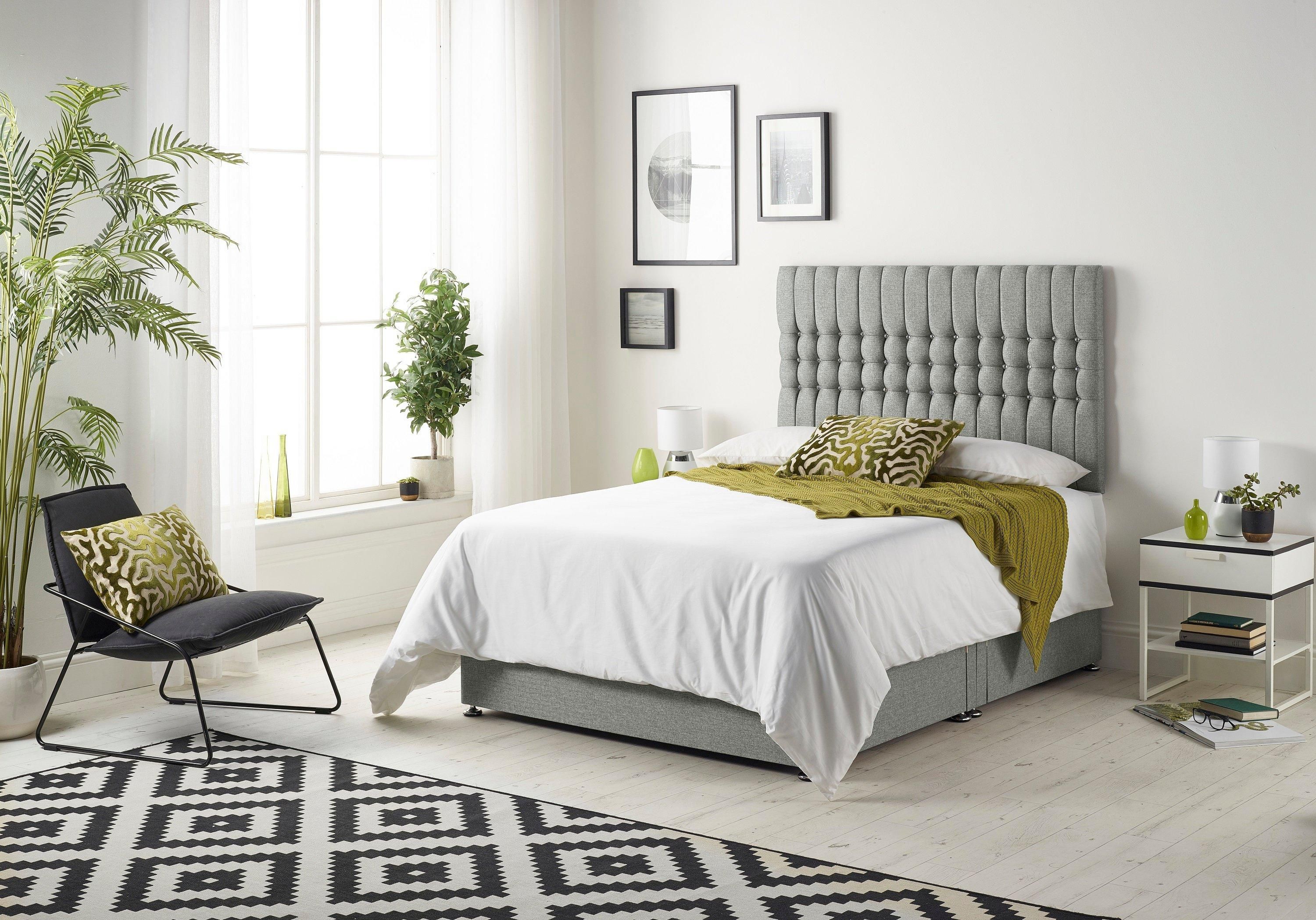 Somnior Galaxy Sprung Memory Foam Divan Bed with Headboard In Tweed Fabric