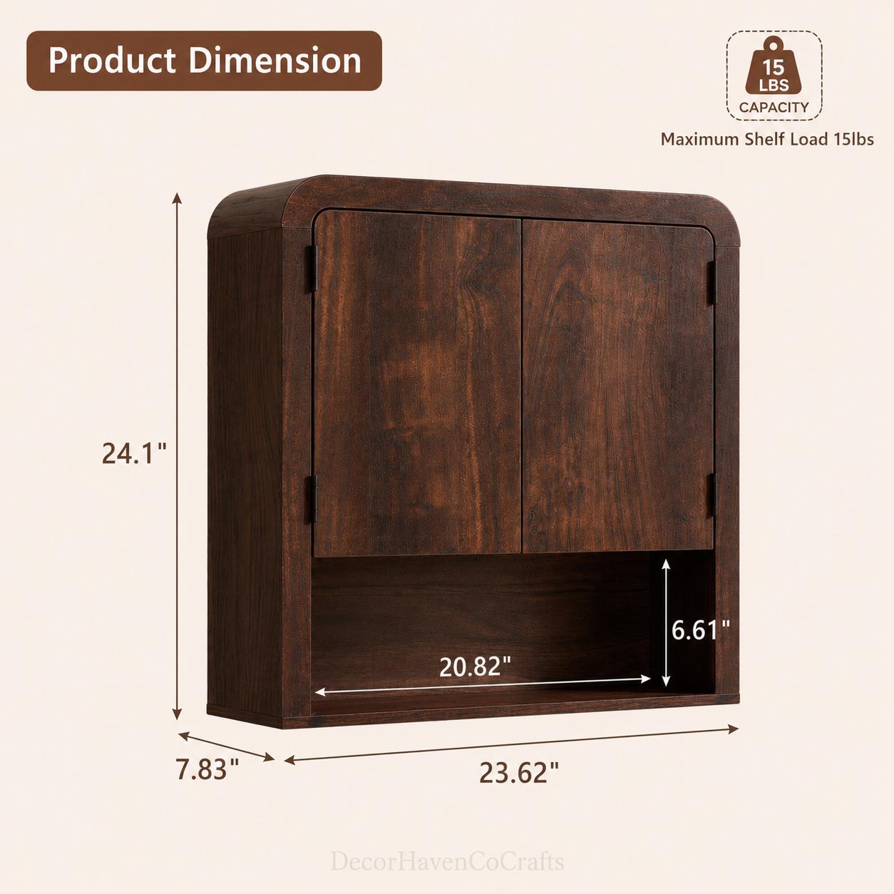 Dark Brown Wooden Wall Cabinet, Bathroom Organizer, Adjustable Shelf Storage