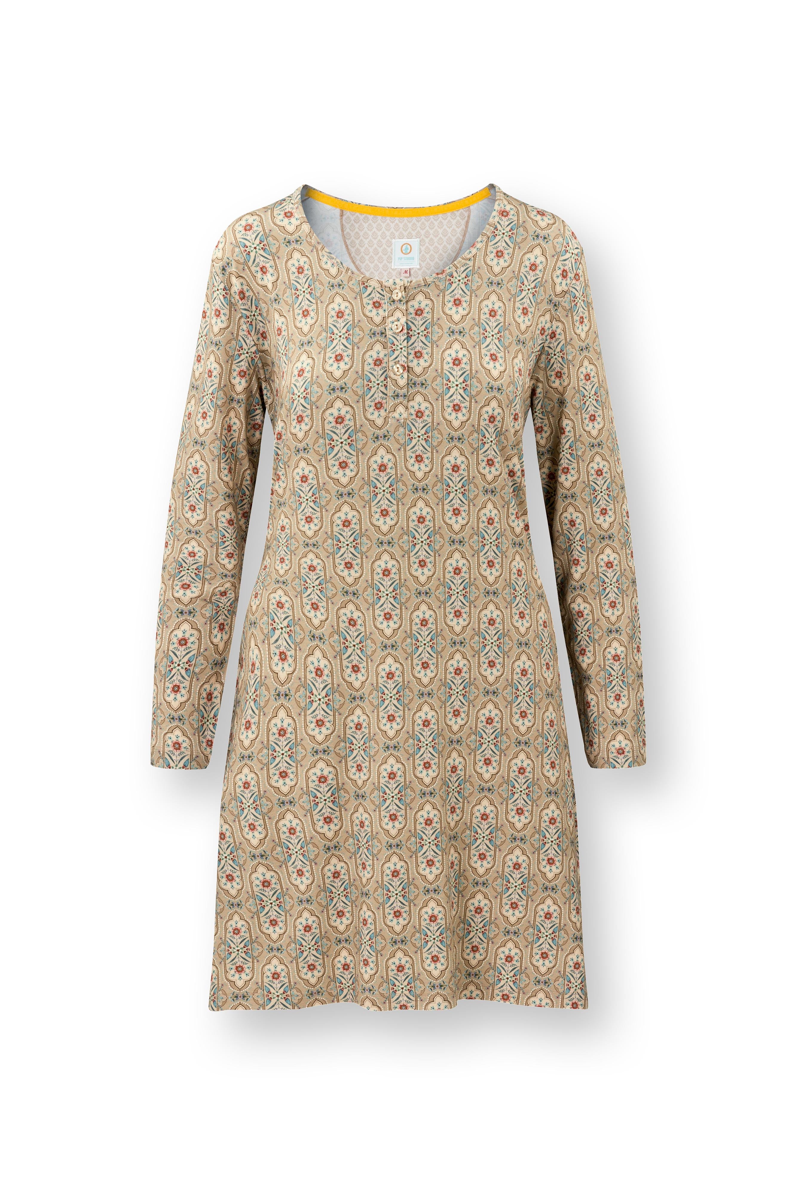 Pip Studio - Desiree Nachthemd Lange Mouw Dames - Jabali - Khaki - XL