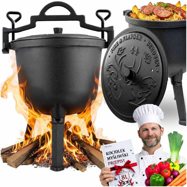 Kociołek żeliwny 8L Berdsen BD-482 garnek myśliwski grill   przepisy