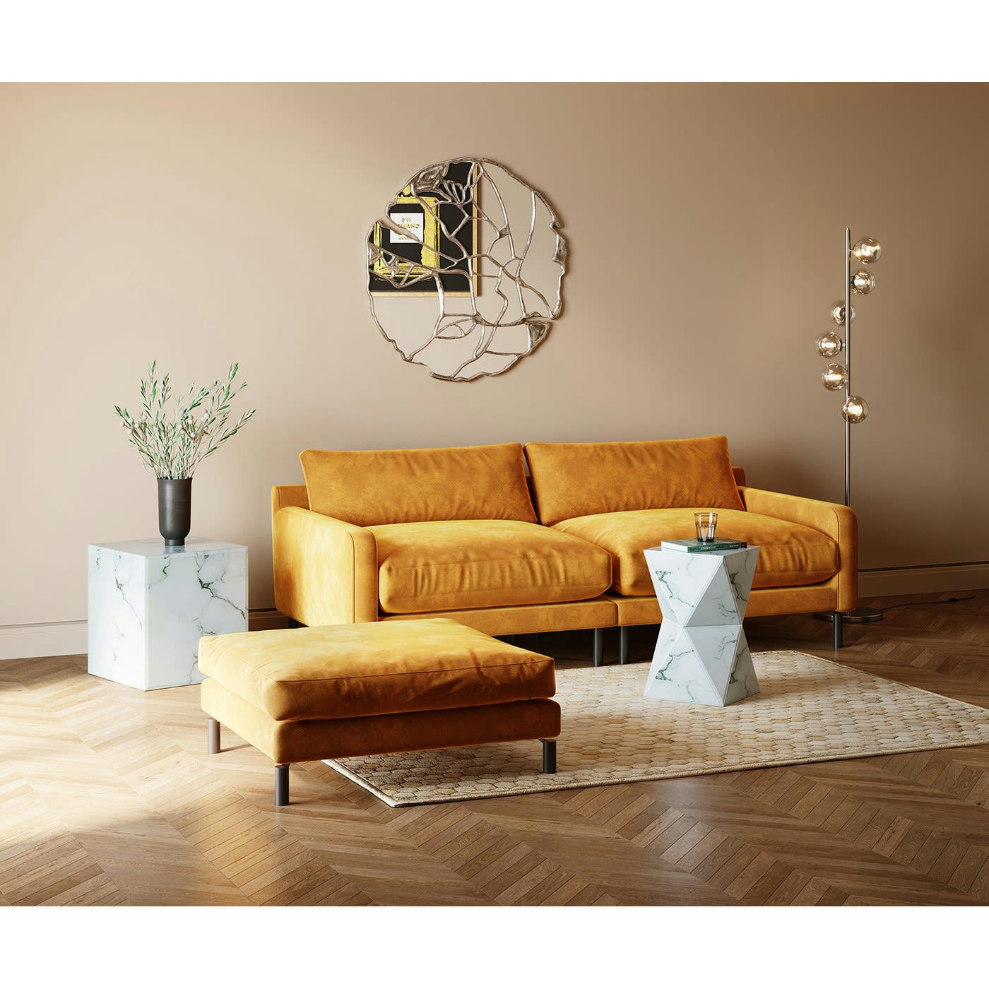 DISCOVERY - Canapé Discovery 2 places velours ocre Kare Design