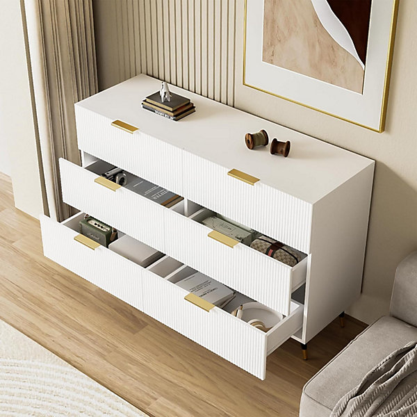 Buffet en Bois Blanc Moderne,Commode 120x40x77cm avec tiroirs et Beaucoup d'espace de Rangement,Armoire de Rangement,Blanc