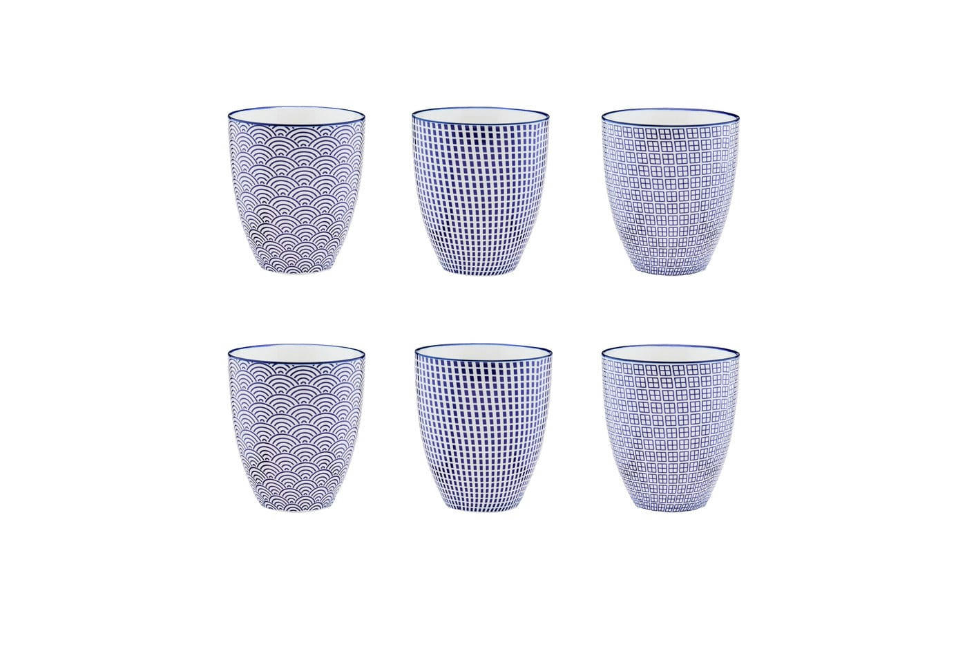 PATTERN - Lot de 6 mugs en porcelaine bleu 30cl