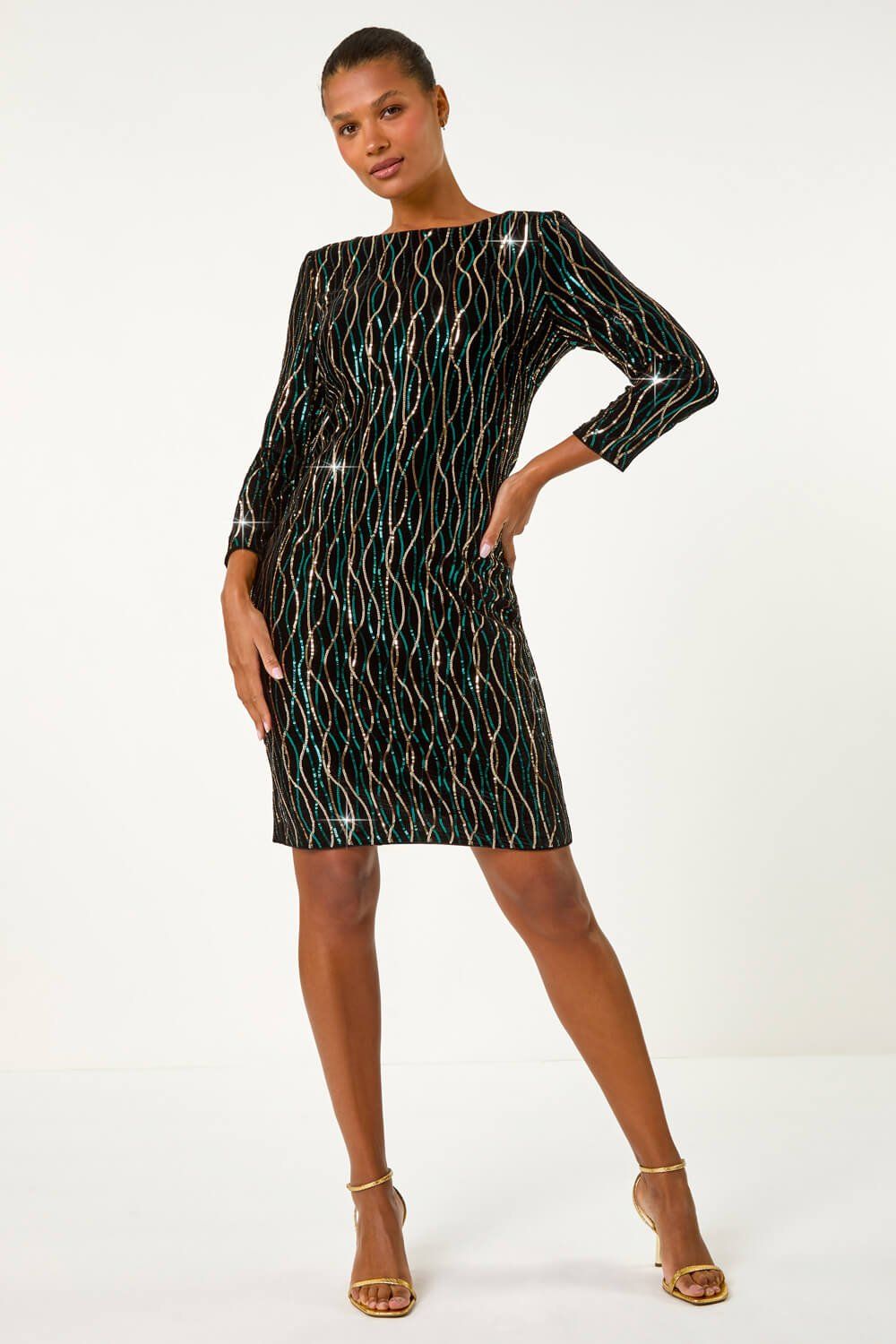 Roman Sequin Embellished Velvet Bodycon Dress