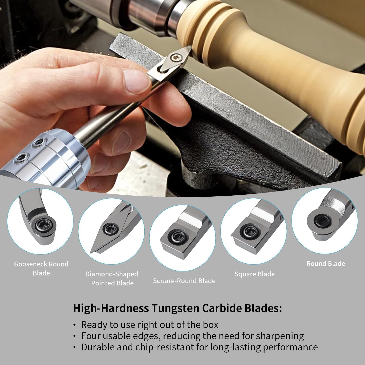 RUITOOL Carbide Wood Lathe Turning Tools Set with Bowl Sander, Including Swan Neck Hollower, Rougher, Finisher, Detailer, 1 & 2 Mandrels, Sandpapers and Aluminum Alloy Handles for Woodturning