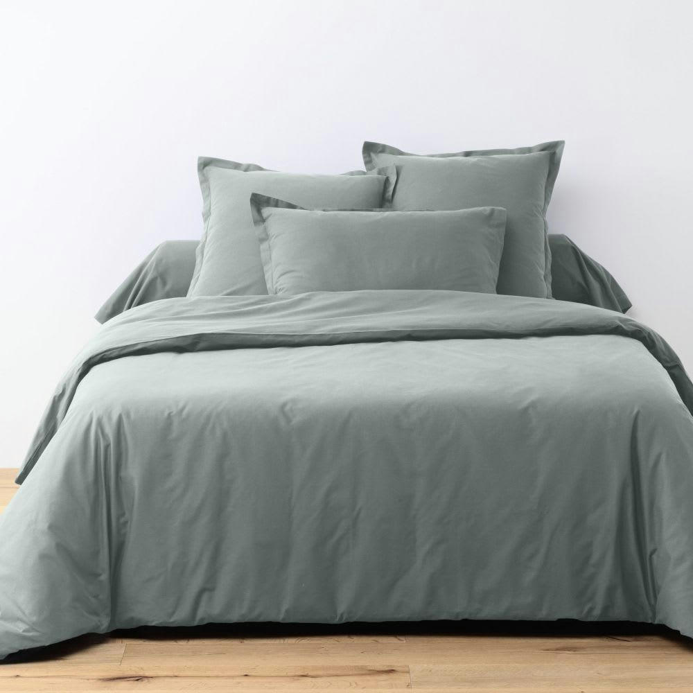 - Parure de lit 2 places coton unie gris argent 200x200 cm